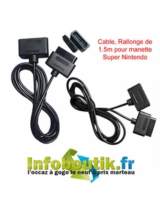 Cable, Rallonge 1,5m pour Manette Super Nintendo Famicom Snes - Foto 1 di 3