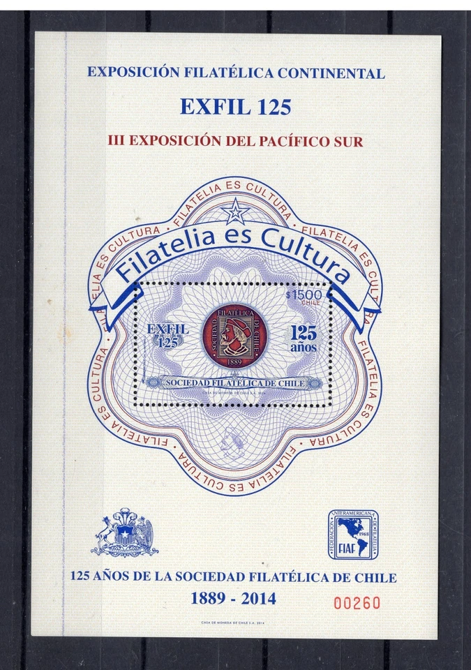 CHILE 2014 hoja recuerdo SOFICH Sociedad Filatélica de Chile Foto 1 de 1