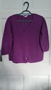 White Stuff Jumper Size UK 8 Cotton Knit Plum Purple Tie Hem V-neck Spring - Picture 1 of 8