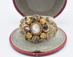Altes Armband Kamee Achat und Pompon 19. Jahrhundert Napoleon III - Bild 1 von 24