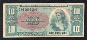 SERIES 591 $10 TEN DOLLARS MPC MILITARY PAYMENT CERTIFICATE VERY FINE *SCARCE* B - Picture 1 of 2