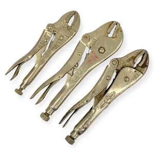 Vise Grip 10CR, 10R and Irwin 7WR Curved Jaw Locking Pliers, 3 Pcs, Made in USA - Picture 1 of 13