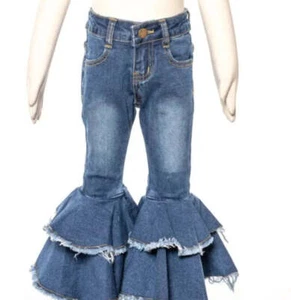 New! Girl's TIERED WESTERN BELL BOTTOM JEANS w/ Elastic waist adjusters 11 SIZES - Picture 1 of 12