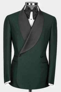 Men's Green Double Breasted Shawl Lapel Party Prom Groom Tuxedo Wedding Suit - Picture 1 of 9