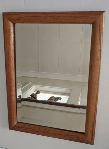 Vintage Oak Wall Mirror Beveled Glass 11x14 Cover