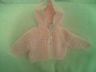 Hand Crochet Baby Hoodie Double Knit Yarn PINK/WHITE 0-6 MONTHS 18/20" CHEST NEW