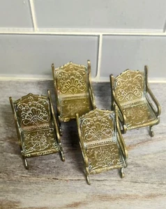 Set of 4 Vintage Brass Peacock Chairs Doll house / Collectables / Fairy Garden - Picture 1 of 5
