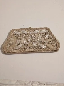 Borsa da sera floreale vintage spenta bianca con perline e plastica - Foto 1 di 7