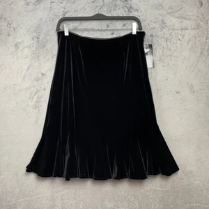 Y2K Whimsigoth Velvet Black Knee Length Ruffle Hem Trumpet Skirt Large Gothic - Picture 1 of 7