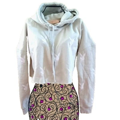 NWOT Playboy Missguided Cropped Hoodie Cotton Blend Sweatshirt Mint Green Size M - Image 1 of 4