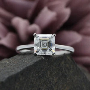 5 Ct GIA Authenticated Asscher Lab Grown Diamond Solitaire Ring 14k White Gold - Picture 1 of 6