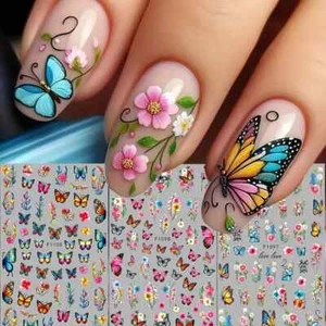 Nail Art Stickers Decals Butterflies Flowers Transfers Manicure Tips DIY Cute - Picture 1 of 5