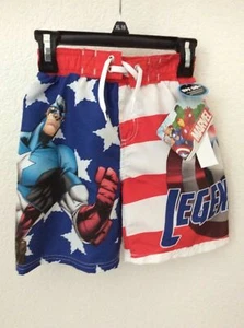 Marvel Captain America Boy's Swim Trunks Shorts SPF 50 Stars Stripes - Size 4 - Picture 1 of 3