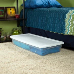 Clear Storage Box With Indexed Lid Stackable Under Bed Plastic Bin Container - Picture 1 of 12