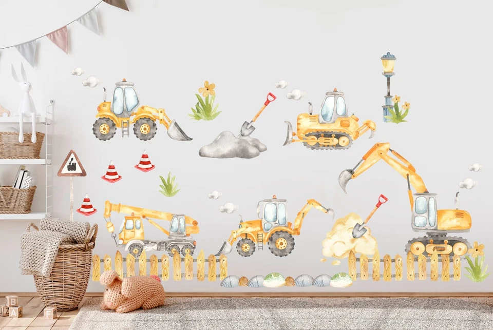 Engineering construction Vehicle Crane Trucks Nursery Wall Decal Sticker decor - Image 1 of 4