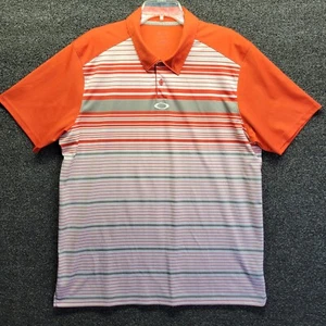 Oakley Men's Sz XL Legacy Stripe Orange Golf Polo Shirt Hydrolix - Picture 1 of 8