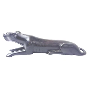 Vintage Hand Carved Ebony Wood Cat Sculpture Figurine Minimalist Sleek Panther - Picture 1 of 6