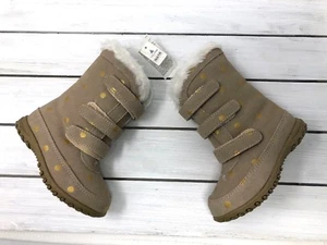 NWT Baby Gap Girl's Beige Faux Fur Gold Polka Dot Snow Boots - Sz 6, 7, 8 - $75 - Picture 1 of 8