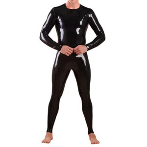 100% Latex Gummi Schwarz Catsuit Kostüm Anzug Zipper Suit 0.4mm handgemachtS-XXL