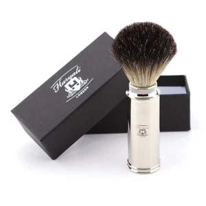 Mens Pure Black Badger Hairs Travel Shaving - Shave Brush Handmade Nickel Plated - Picture 1 of 1