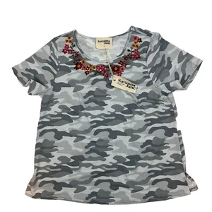 Savanna Jane camo Print Top Tee Embroidered Boho Casual Southern Western NWT - Picture 1 of 7