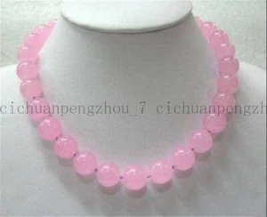 Pretty 8mm Natural Pink Chalcedony Gemstones Round Beads Necklace 18" - Picture 1 of 3
