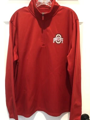Мужской пуловер Ohio State Buckeyes бренд VARSITY красный OSU 1/4 на молнии вязаный размер L большой - Изображение 1 из 4