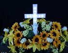 LED Solar Light Cross + Guardian angel Double Cemetery Flower Headstone Saddle