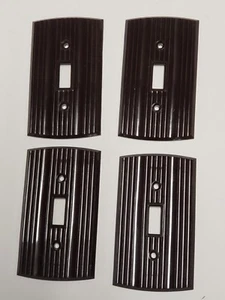 Vtg. Lot of 4 Rogers Light Switch WALL PLATES BROWN BAKELITE Ribbed Art Deco - Picture 1 of 4