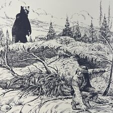 ￼ Jack Hines, Big Timber Montana lithograph, 18x12” ￼INDIAN VS BEAR, YELLOWSTONE