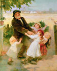 Ölgemälde Friedrich Morgan Auf dem Messeweg Opa und Kinder Mann Kinder