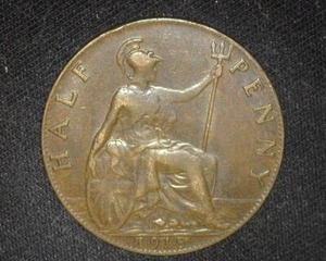 GREAT BRITAIN 1918 HALF-PENNY KM809 EXTREMELY FINE ~T16 - Picture 1 of 2