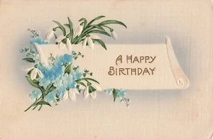 Vintage Embossed Blue White Flowers Birthday Greetings Postcard - Picture 1 of 2