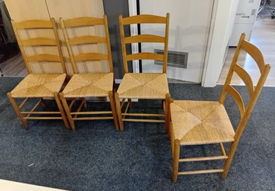 Neville Neal Ash Cotswold School Dining Chairs with Rush Seats x 4 - Image 1 of 4
