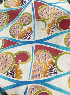 Cotton Hand painted Batik 108” X 36” 3 Yards Blue Green Red Abstract Duck Twill - Image 1 of 3