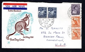 Australia 1961 Rabbit Bandicoot primer día cancelar a EE. UU. por correo aéreo - Imagen 1 de 2