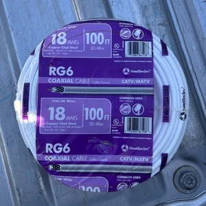Southwire RG6-Dual Shield Coaxial Cable Coil 18 AWG White 100-ft New Sealed! - Picture 1 of 3