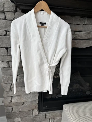 Suéter J Crew tamanho pequeno cowgirl mistura de algodão ajustado quimono envoltório malha branca - Imagem 1 de 4