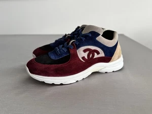 Chanel Low Trainers Burgundy Suede Sz 9 553770 - Picture 1 of 6