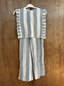 Pink Chicken Blue/White Striped Cotton Matching Top + Pants Set - Size 12 - Picture 1 of 7
