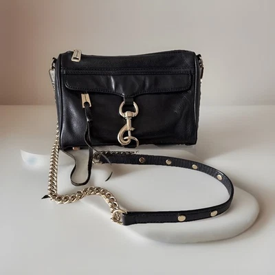 REBECCA MINKOFF Mini MAC Black Leather Light Gold-tone Hardware Crossbody Bag - Image 1 of 4