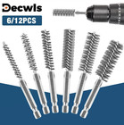 6/12pcs Stainless Steel Wire Brush Set 1/4" Hex Rust Removal Tools - NEW