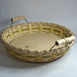Round Pie Basket For 10” Pie Wood Base, Handles Nicely Woven Multicolor - Picture 1 of 4