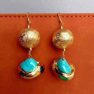 Blue Turquoises Multi Color Jade Dangle 925 Silver Hook Earrings Fashion Jewelry - Picture 1 of 5