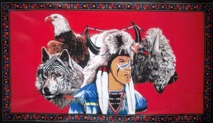 ROTE INDISCHE WOLF & ADLERFLAGGE 5X3 FUSS USA USA Tierflaggen amerikanischer Ureinwohner - Bild 1 von 1