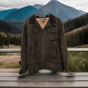 Polo Ralph Lauren Quilted Vtg Classic Green WAXED Suede Hunting Jacket Coat, *EC - Picture 1 of 18