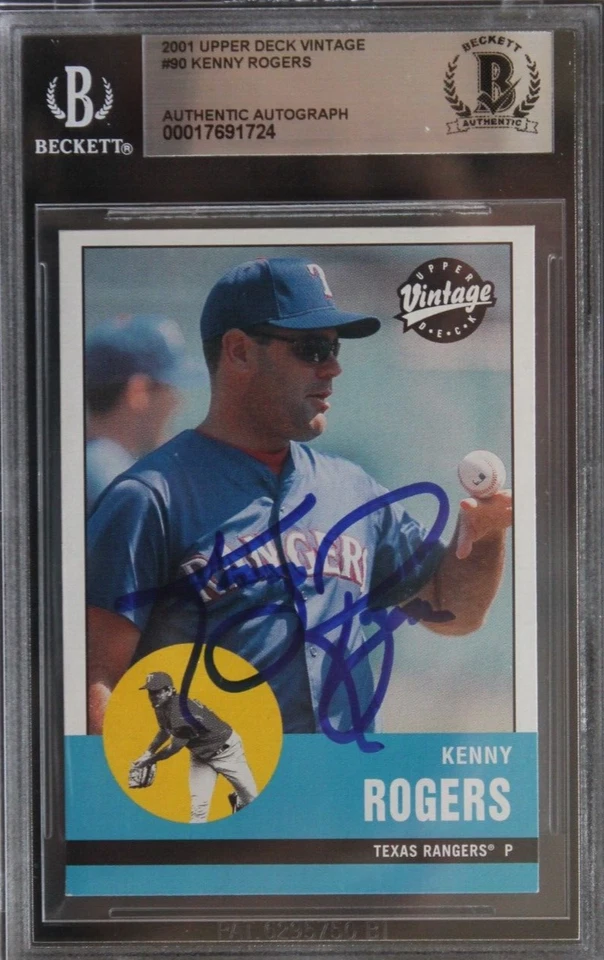 Kenny Rogers Texas Rangers Autographed Signed 2001 Upper Deck Vintage Card BAS - Image 1 of 3