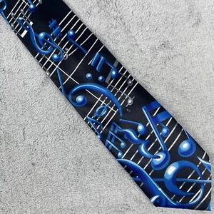 Ralph Marlin Men's Necktie Tie Polyester Black Blue White Musical Notes USA 56" - Picture 1 of 8
