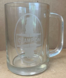 Vintage Champion Spark Plug Mug Clear Etched Glass Logo  Automotive - Picture 1 of 3