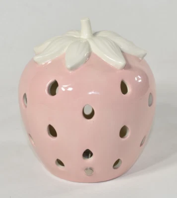 Pink White Strawberry Night Light Touch Lamp 6.5" Ceramic Battery Operated - Image 1 of 4